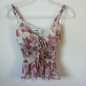 Hollister padded XS floral tie front tank top